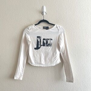 Y2K J. Lo White Cropped Long Sleeve Baby Tee Pop Women's Size Medium